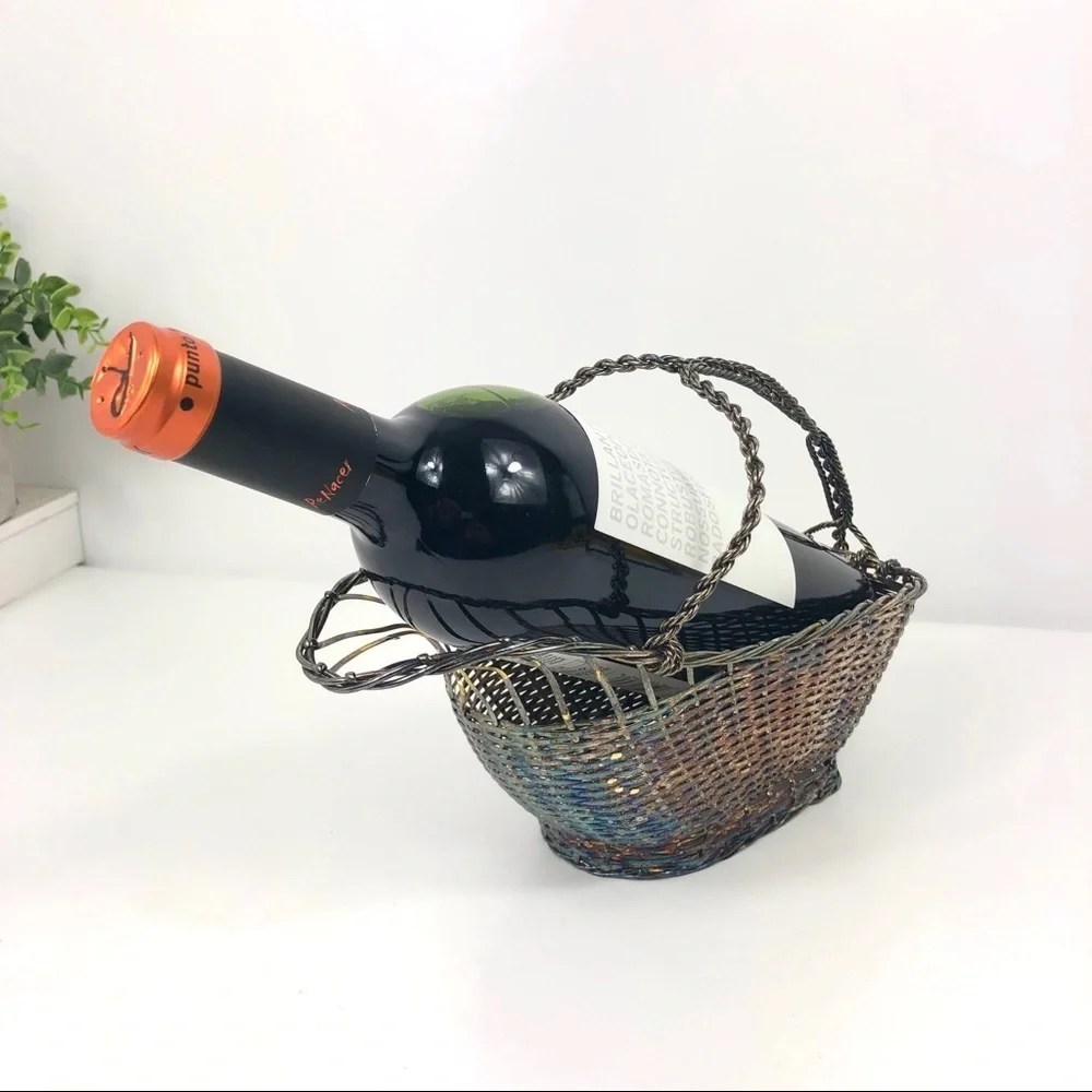 WIRE ‪Bottle holders ‬ twisted silver metal basket